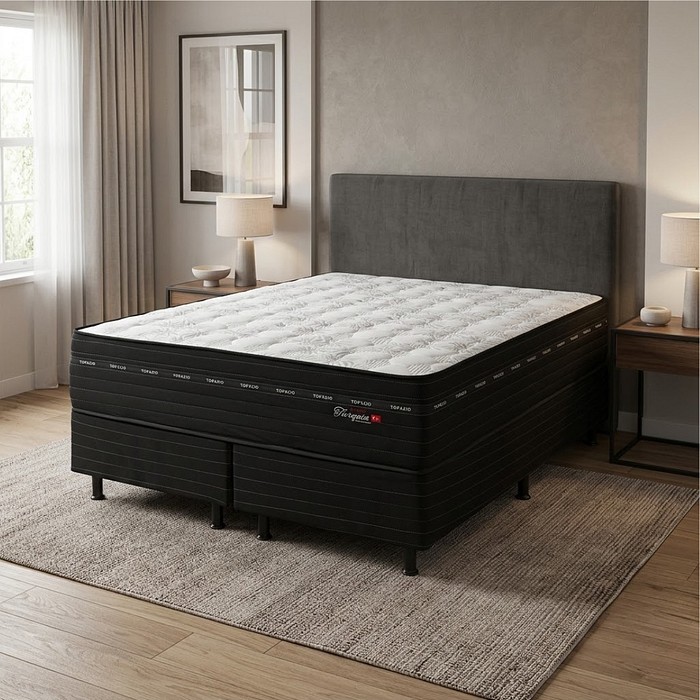 Conjunto Cama Box Topázio Turquia Casal Queen 158x198x77cm Black Molas Ensacadas