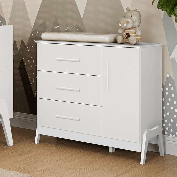 Cômoda Guti 100% MDF, 1 Porta, 3 Gavetas Branco - Peroba
