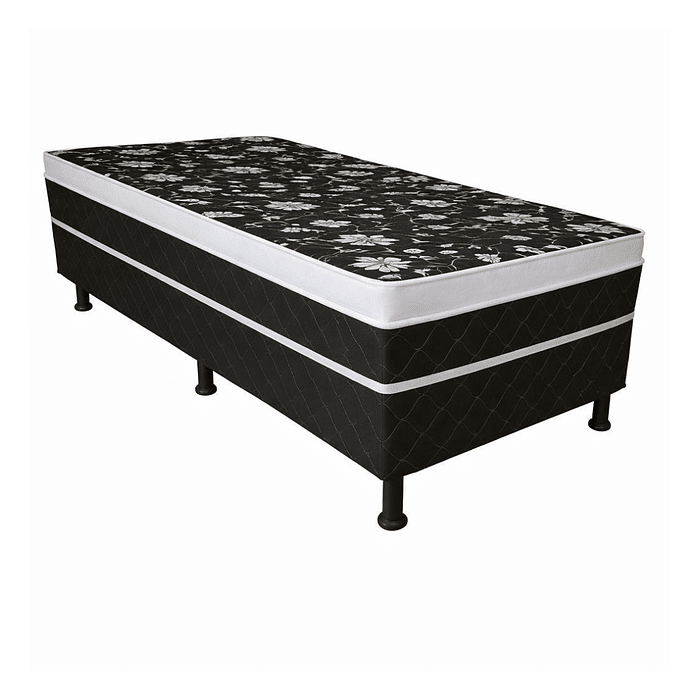 Cama Box Solteiro Conjugada 88x188x62 Malu Charm Preto