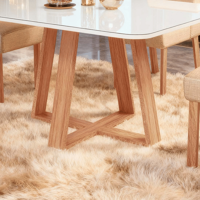 Conjunto Mesa Jantar 100% MDF Scott 90x90 com 4 cadeiras Nature/Off White/Linho3025 - Bom Pastor