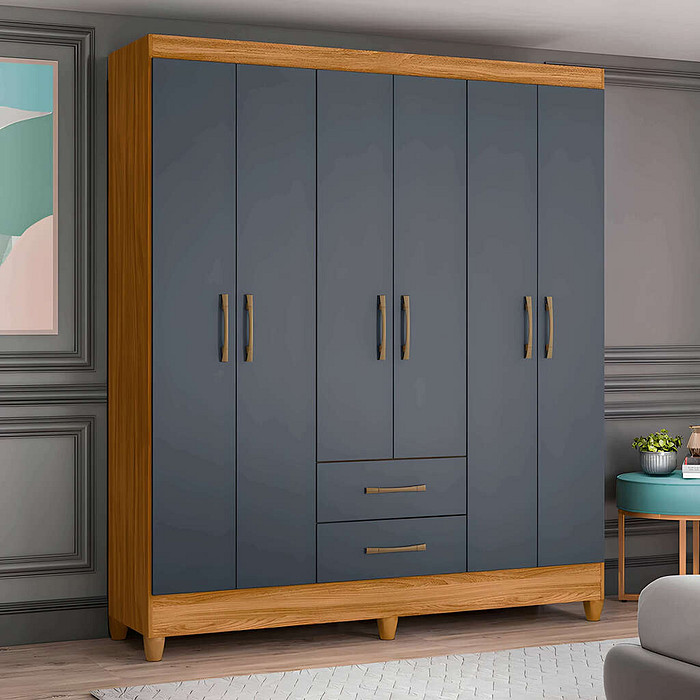 Guarda-Roupa Solteiro 6 Portas Panamá Freijó/Cinza - Moval