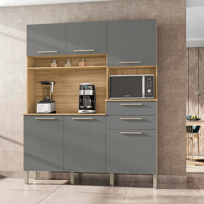 Armário de Cozinha Kit 6 Portas Montesa Freijo/Gris - Kits Paraná