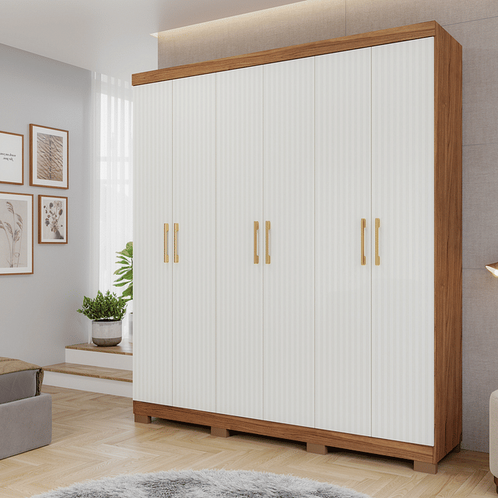 Guarda-Roupa Casal Em MDF 6 Portas Panan Milena Cinamomo/Grafiato