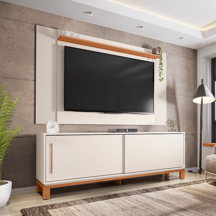 Rack com Painel Caemmun Mondrian 1.8 Off White/Freijo