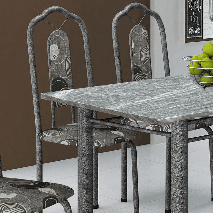 Mesa de Aço Martelado Bianca 010 com 6 cadeiras, Tampo Granito - Soma