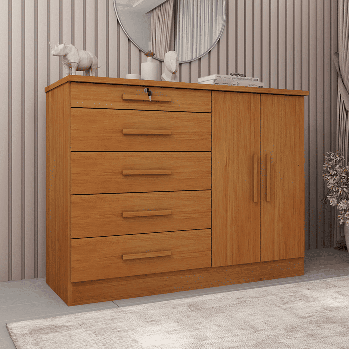 Cômoda Istambul com Sapateira 5 Gavetas e Chave , Cinamomo - Tcil Móveis