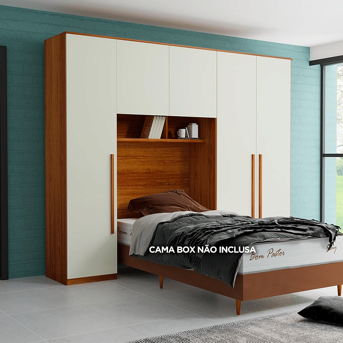 Guarda-Roupa Solteiro Modulado Tivoli 3 Peças 100% MDF, Natural/Bege - Bom Pastor