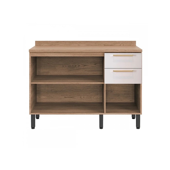 Balcão de Cozinha 120cm Avelã 3 Portas e 2 Gavetas Telasul - Mel/Branco