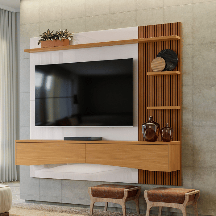 Painel Para TV 65 Polegadas 180cm Europa Off White/Tauari 3D -  Lukaliam 