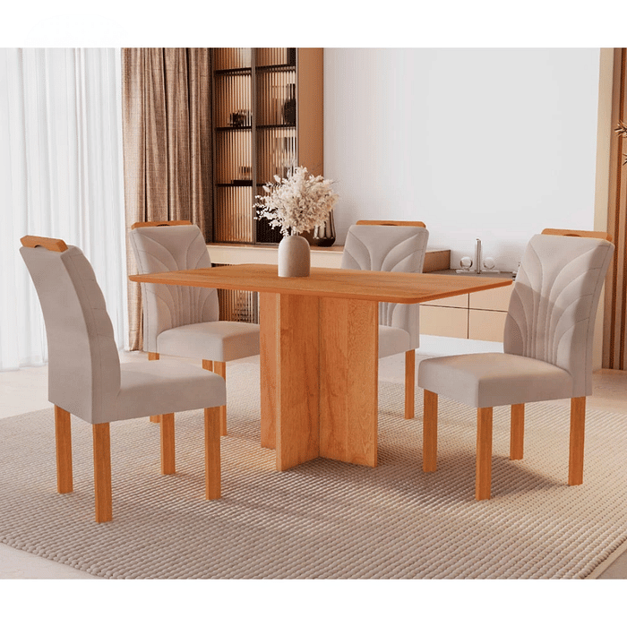 Conjunto Mesa sem Vidro Salinas 120x80 + 4 Cadeiras Parati Cinamomo – Cel Móveis