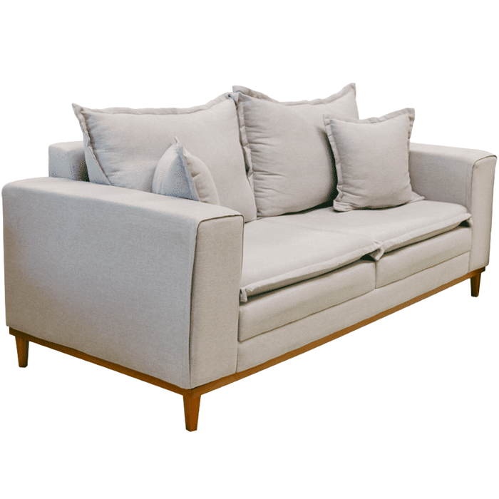Sofá Búzios 3 Lugares 2,00m com Pillow – Assento em Espuma D33 e Pés de Madeira - Bege - Design