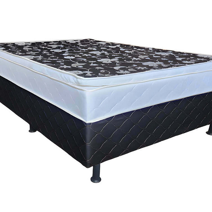 Cama Box Casal Conjugada 138x188x62 Malu Charm Preto com Branco Com Pillow Top