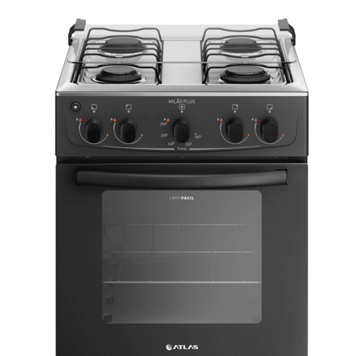 Fogão 4 Bocas Atlas Milão Plus Acendimento Automático  - Preto