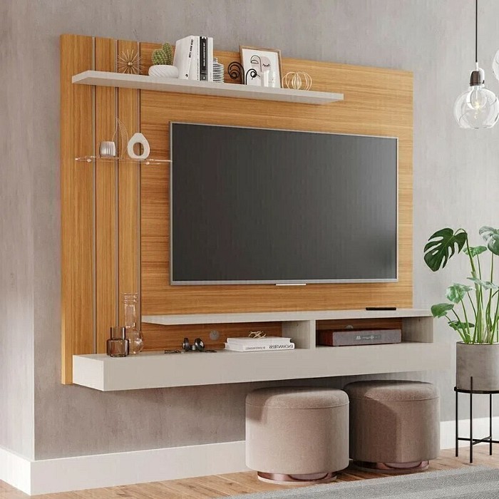 Painel para TV 50 Polegadas 2 Prateleiras Permobili Valencia Nature/Off White