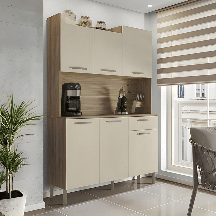 Armário de Cozinha Kit 6 Portas Kits Paraná Gênova Freijo/Vanilla