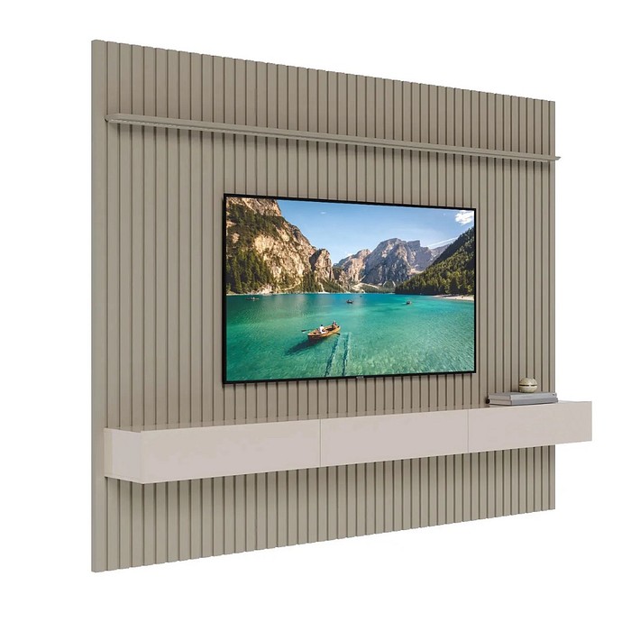 Home Ripado Prime 2.8m Imcal Gianduia/Off White Painel Suspenso 3 Gavetas Prateleira Regulável TV até 80"