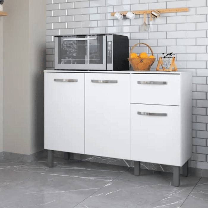 Balcão de Cozinha 3 Portas 1 Gaveta, Mila 120cm - Fiorello - Branco