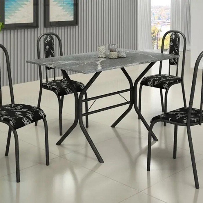 Conjunto de Mesa Teixeira Cabo Frio com 4 Cadeiras Lisboa Preto 120x75