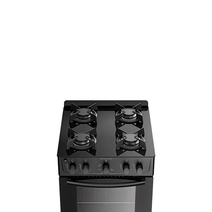 Fogão 4 Bocas Atlas Milão Glass com Mesa de Vidro Bivolt - Preto