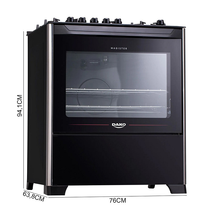 Fogão 5 Bocas Mesa de Vidro Dako Magister Preto