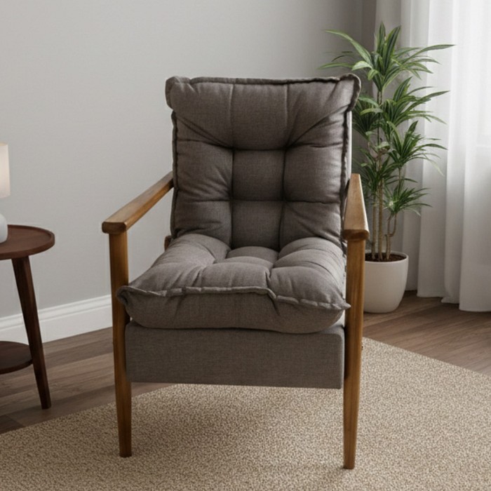 Poltrona Decorativa JF 100% Fibra Siliconada Pés em Madeira - Tecido 174 Linho Marrom