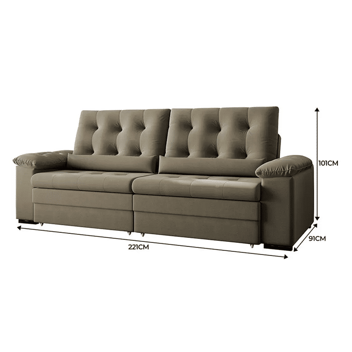 Sofá Retrátil e Reclinável 3 Lugares Columbus Bege 217 cm