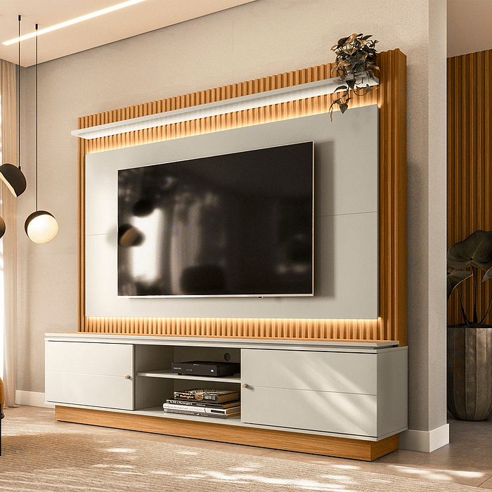 Home Painel Guararapes com 2 Portas Deslizantes, Fita LED e Espaço para TVs até 75" – Linea Brasil