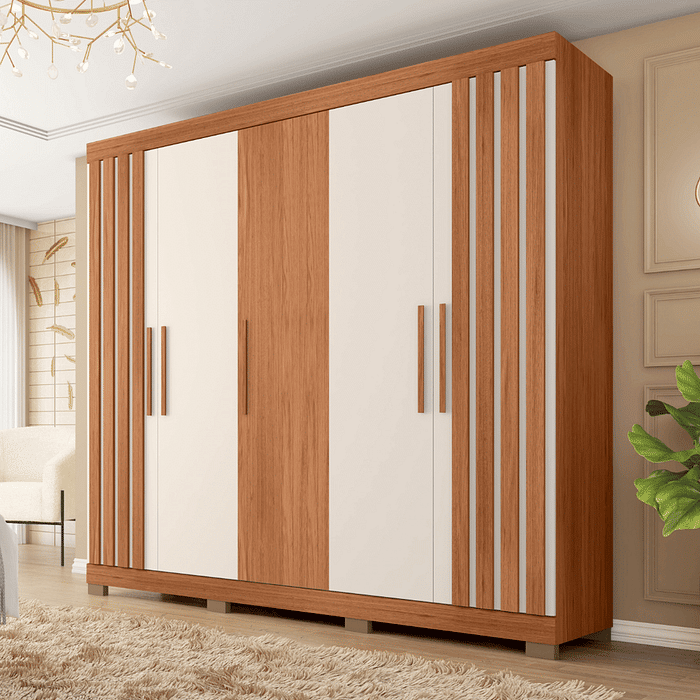 Guarda-Roupa Casal 5 Portas 2 Gavetas Sophia 2.2 Caemmun - Freijó/Off White