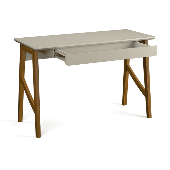 Escrivaninha 1 Gaveta Patrimar Taurus Pés em Madeira Maciça - Off White