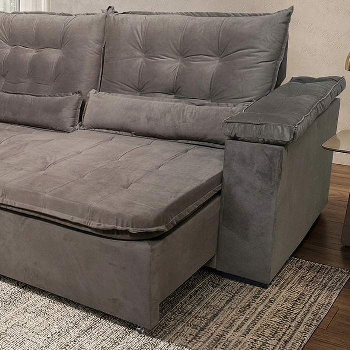 Sofá Retrátil Reclinável Moscou 3,00m Veludo Suede Espuma D28 - Marrom