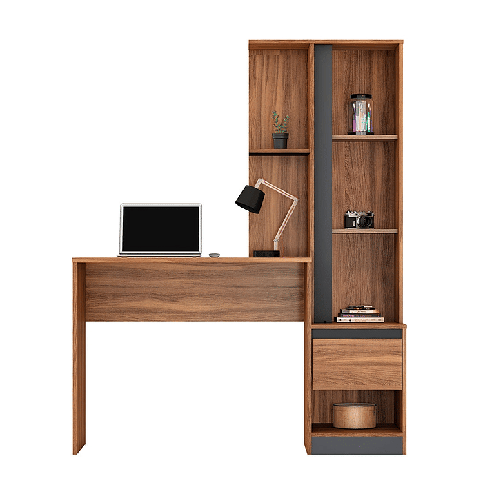 Escrivaninha Morada com Armário,  Amendoa/Grafito - Demobile