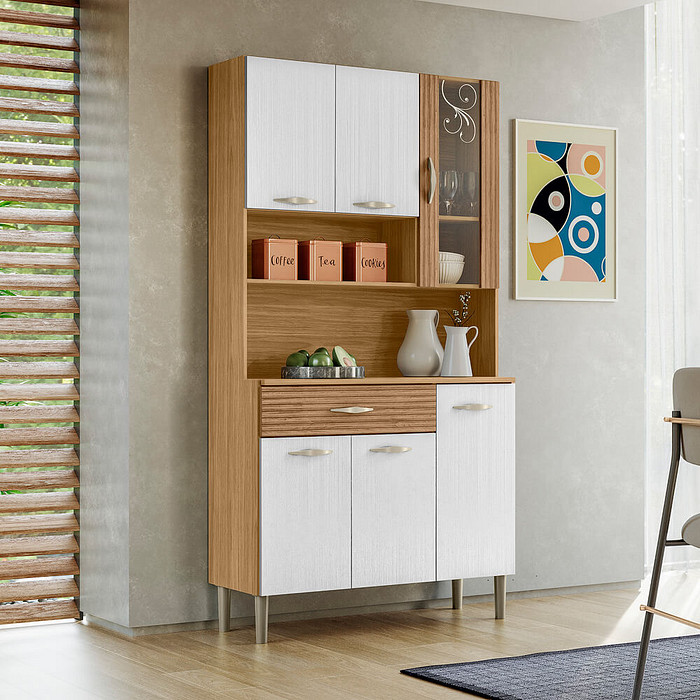 Armário de Cozinha 100% MDF Kit Golden 6 Portas Plus Freijó/Supremo/Ripado 3D