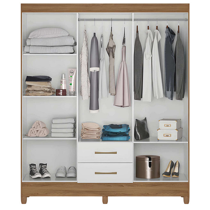 Guarda-Roupa Solteiro 6 Portas, Panamá, Naturale/Branco- Moval