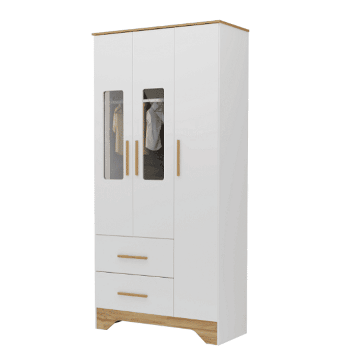 Guarda-Roupa Infantil 3 Portas em MDF Moveis Peroba Popy Branco Brilho/Carvalho