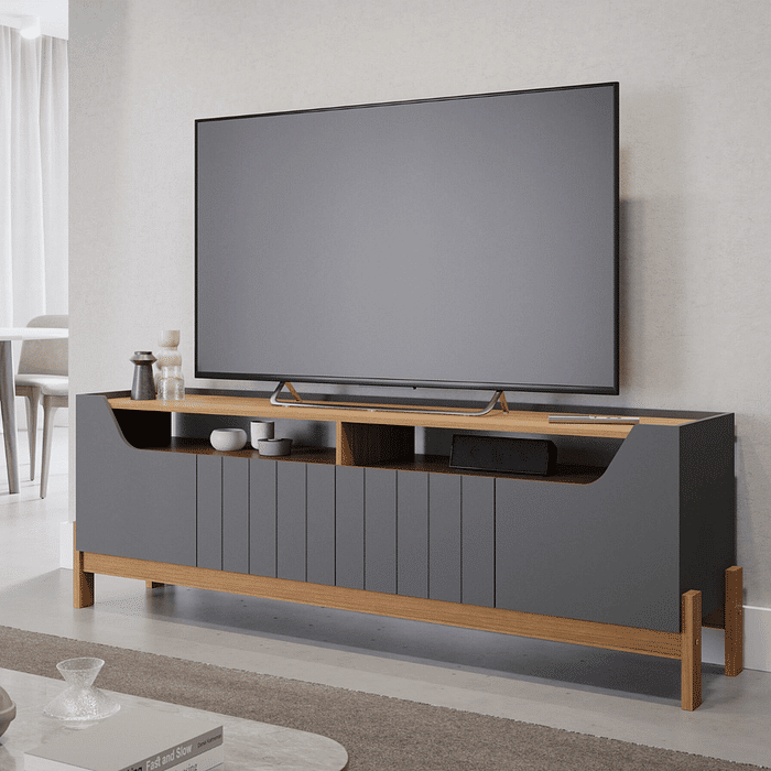 Rack para Sala TV até 65 Polegadas Moema em MDF Grafite/ Nature - Permobili 
