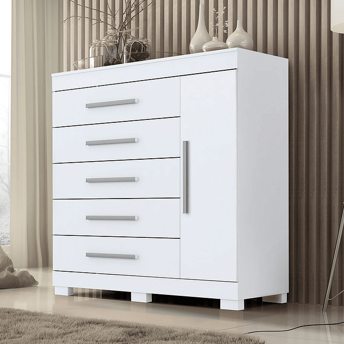 Cômoda em MDF 5 gavetas com Sapateira ACP Móveis Alissa Branco