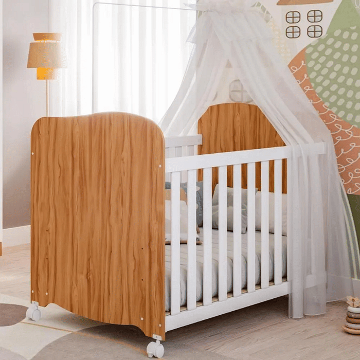Berço Infantil Americano 100% MDF Uli Móveis Peroba Branco Brilho/Amendoa