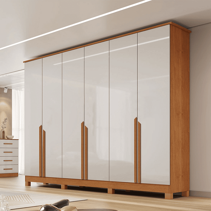 Guarda-Roupa Casal 100% MDF 6 Portas Bianchi, Bianca, Naturall/Off White