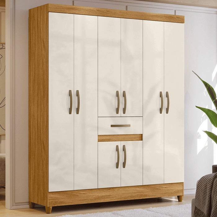 Guarda-Roupa Solteiro 6 Portas Moval Portugal Freijó/Off White