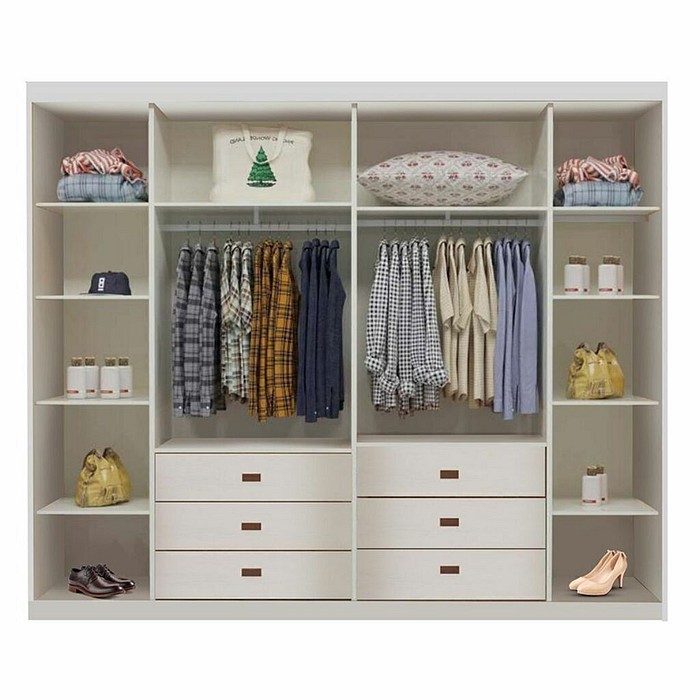 Guarda-Roupa Casal em MDF 6 Portas Bom Pastor Mary Branco/Naturalle Ripado