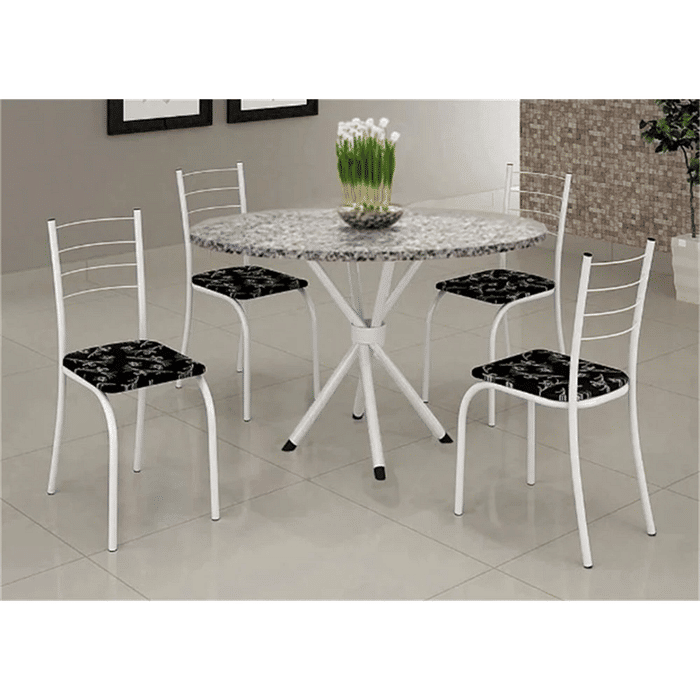 Conjunto de Mesa Teixeira Redonda Rio com 4 Cadeiras Base Ipanema Branca Granito 70cm