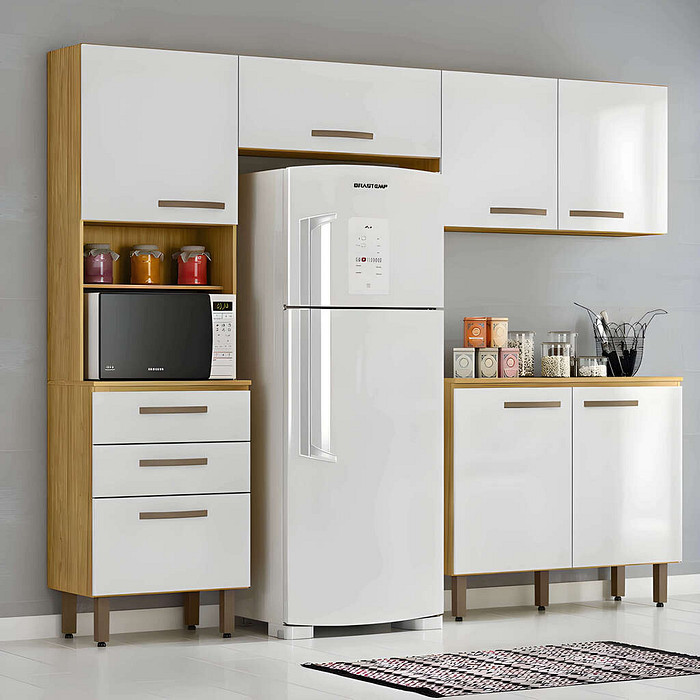 Cozinha Compacta com Balcão MX Móveis Lana Marrocos/Branco