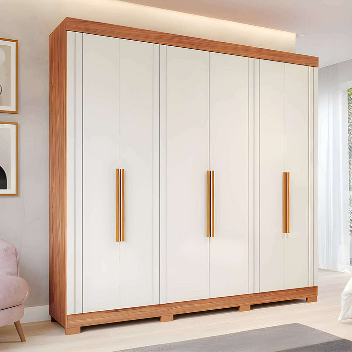 Guarda-Roupa Casal 100% MDF 6 Portas Panan Móveis Cecilia Cinamomo/Off White