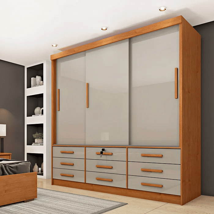 Guarda-Roupa Casal 3 Portas 9 Gavetas Tcil Móveis Chicago Cinamomo/Off White