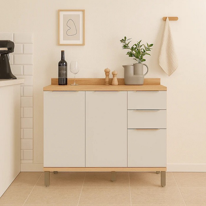 Balcão de Cozinha 100% MDF Sauvignon 2 Portas e 3 Gavetas p/ Pia c/Tampo 120cm Amendoa/Off White - Ronipa