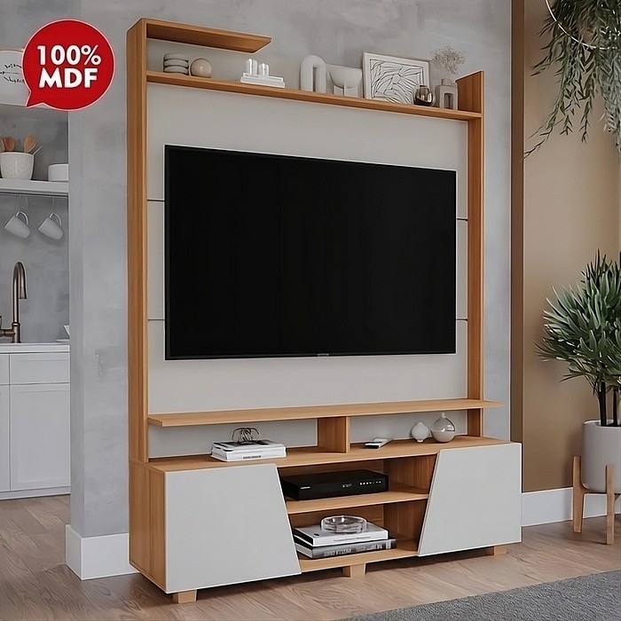 Estante Home TV 55 Polegadas Permobili Master Off White/Nature