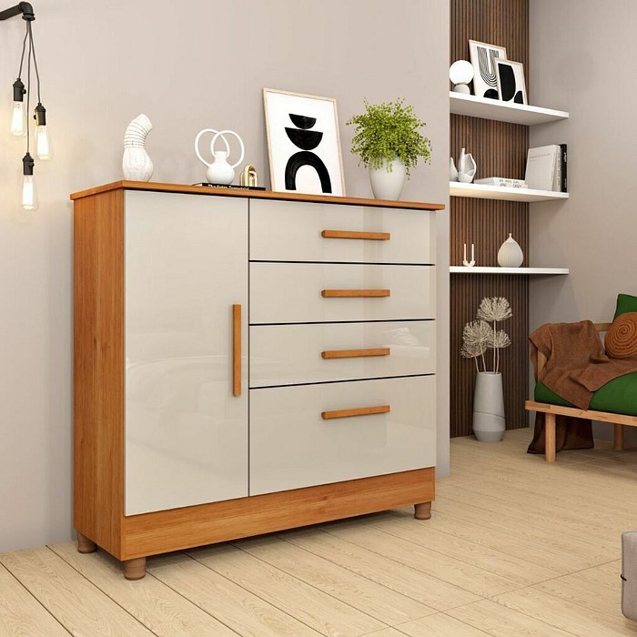 Cômoda Chicago com Sapateira 4 Gavetas Cinamomo/Off White - Tcil Móveis