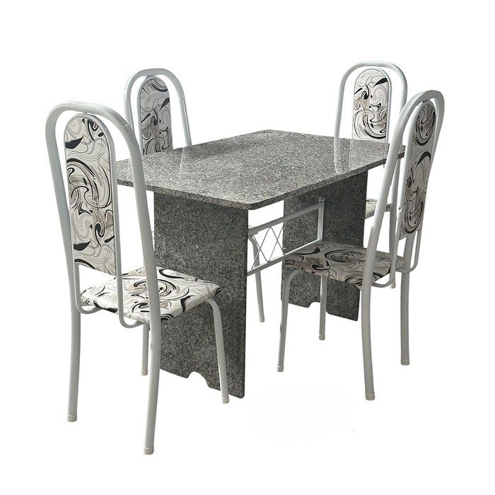 Conjunto Mesa 4 Cadeiras Tubular Lavínea 120x75cm - Branca - Tampo e Pés em Granito