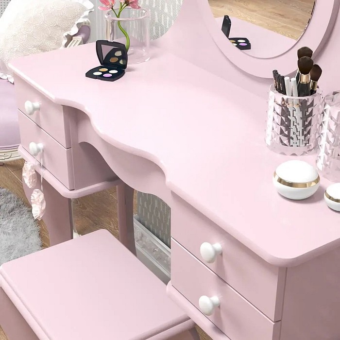 Penteadeira Princesa Patrimar com Espelho e 4 Gavetas – Rosa