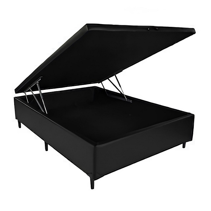 Base Baú Blindado Luxo Casal 138x188x42 cm Pistões Pneumáticos - Preta